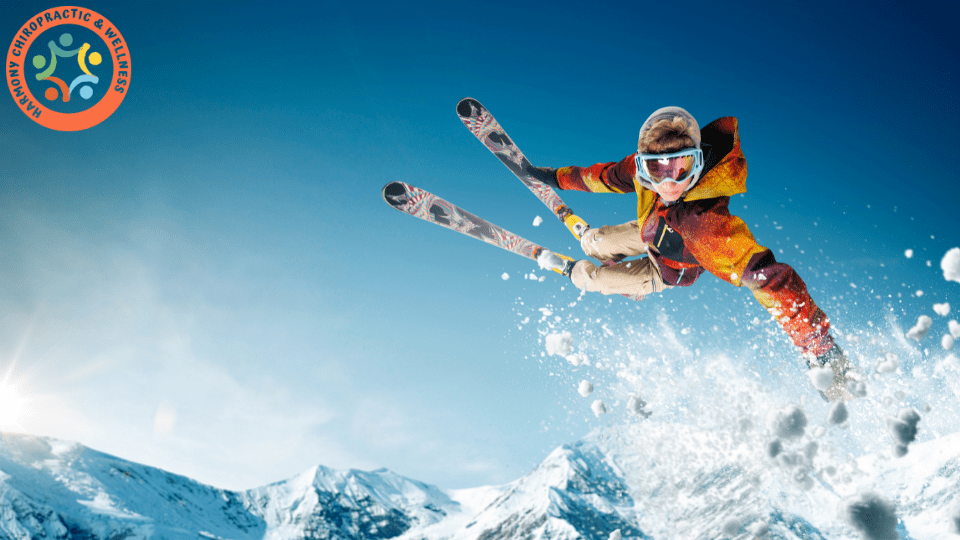 A person flying through the air while riding skis.